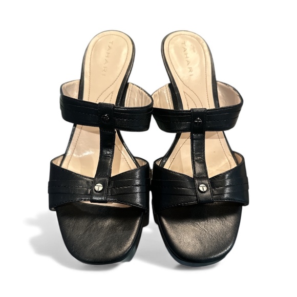 Tahari Black Leather Open-Toe Sandals, size 7 - Picture 2 of 8